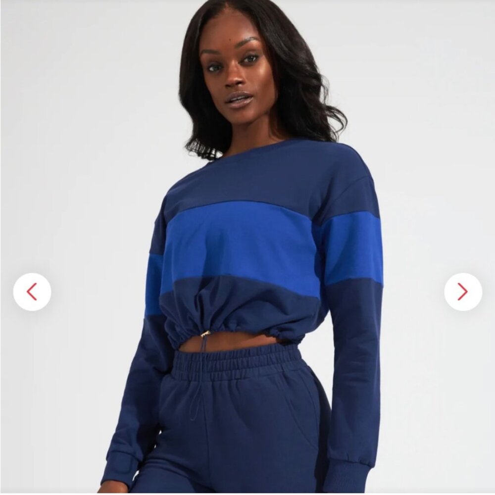 Buffbunny Sweatshirt Women's XXL Blue Cadi Cropped Long Sleeve Crewneck Pullover